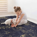 9X12 Area Rug For Dining Room, Washable Rug, Low Pile, Non Slip, Non Shedding, Foldable, Kid & Pet Friendly Area Rugs For Living Room, Bedroom, Kitchen, Dining Room Rug, Black Gold, 9' X 12' Black Gold Chenille Polyester