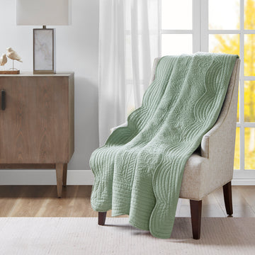 Oversized Quilted Throw With Soped Edges Seafoam 60X72" Seafoam Microfiber