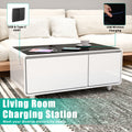 Modern Smart Coffee Table With Built In Fridge, Bluetooth Speaker, Wireless Charging, Touch Control Panel, Usb Ports, Outlet Protection, Atmosphere Light, Black Black White Built In Outlets Or Usb Primary Living Space Freestanding Rectangular Drawers