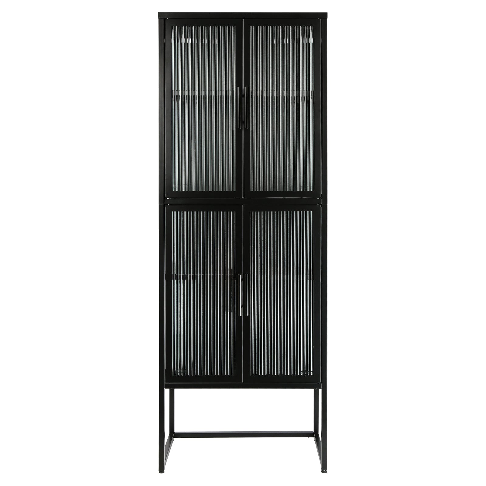 Stylish 4 Door Tempered Glass Cabinet With 4 Glass Doors Adjustable Shelves U Shaped Leg Anti Tip Dust Free Fluted Glass Kitchen Credenza Black Black Tempered Glass Sheet Metal Plastic