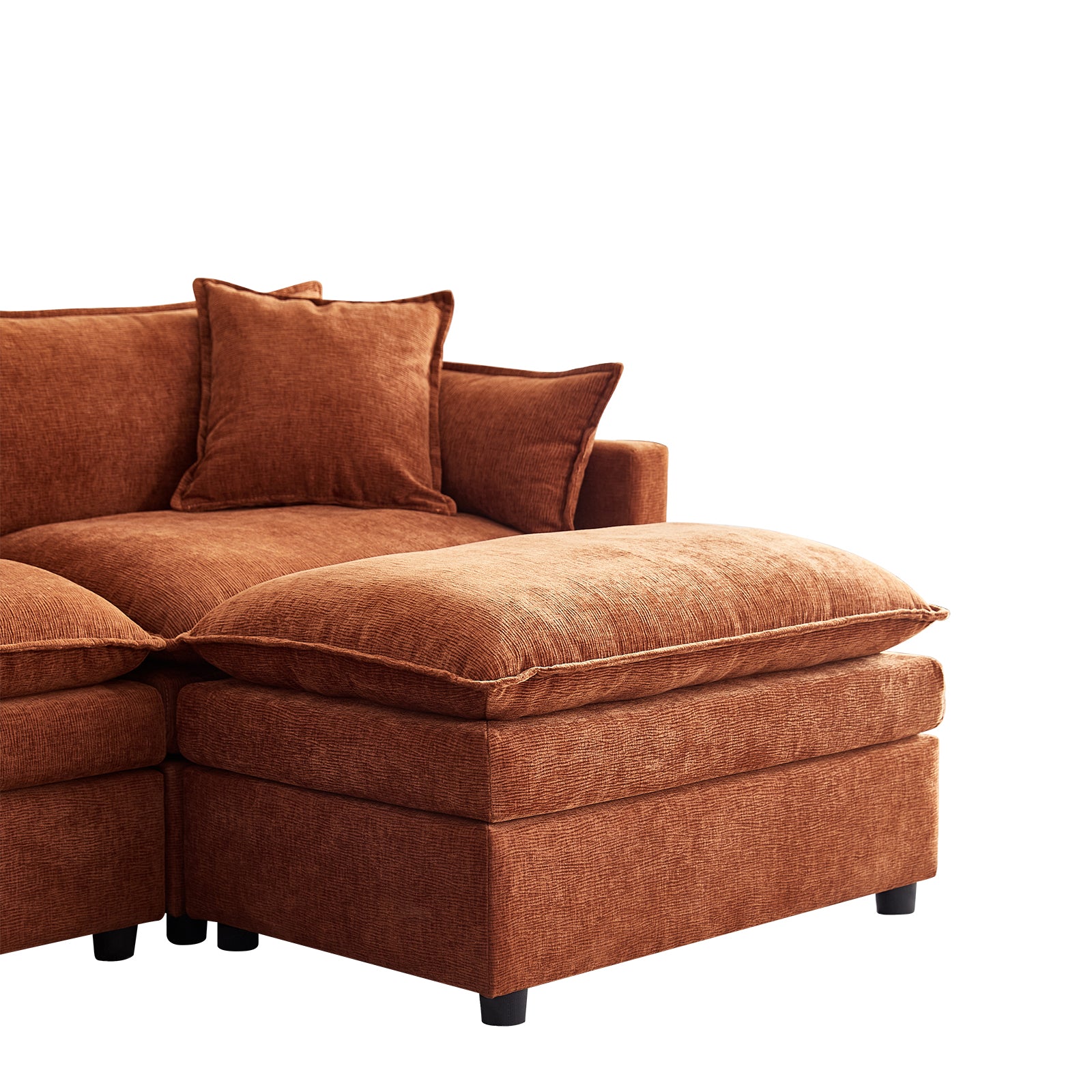 142.52"Modern Chenille U Shaped Sectional Sofa With Convertible Chaise, Comfy Cloud Couch Deep Sectional Sofa With Ottomans For Living Room Orange Wood Foam Chenille 4 Seat
