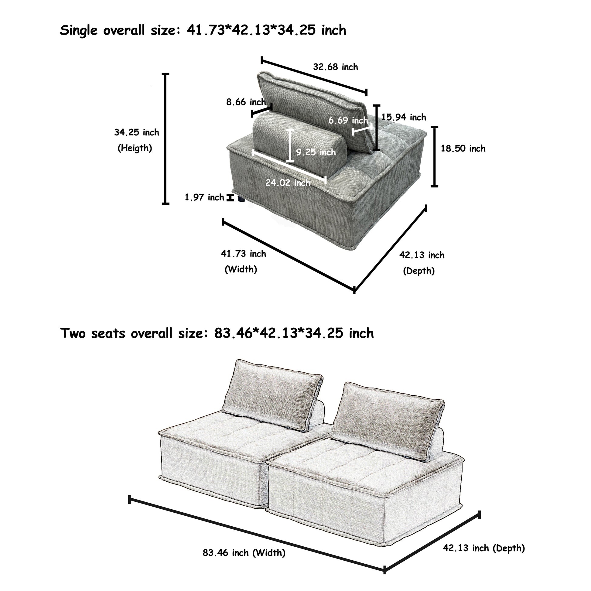 Modern Black 6 Piece Modular Sectional Sofa, Free Configuration For Large Living Rooms, Entertainment Spaces, And Open Concept Areas Light Gray Light Gray Chenille 6 Seat