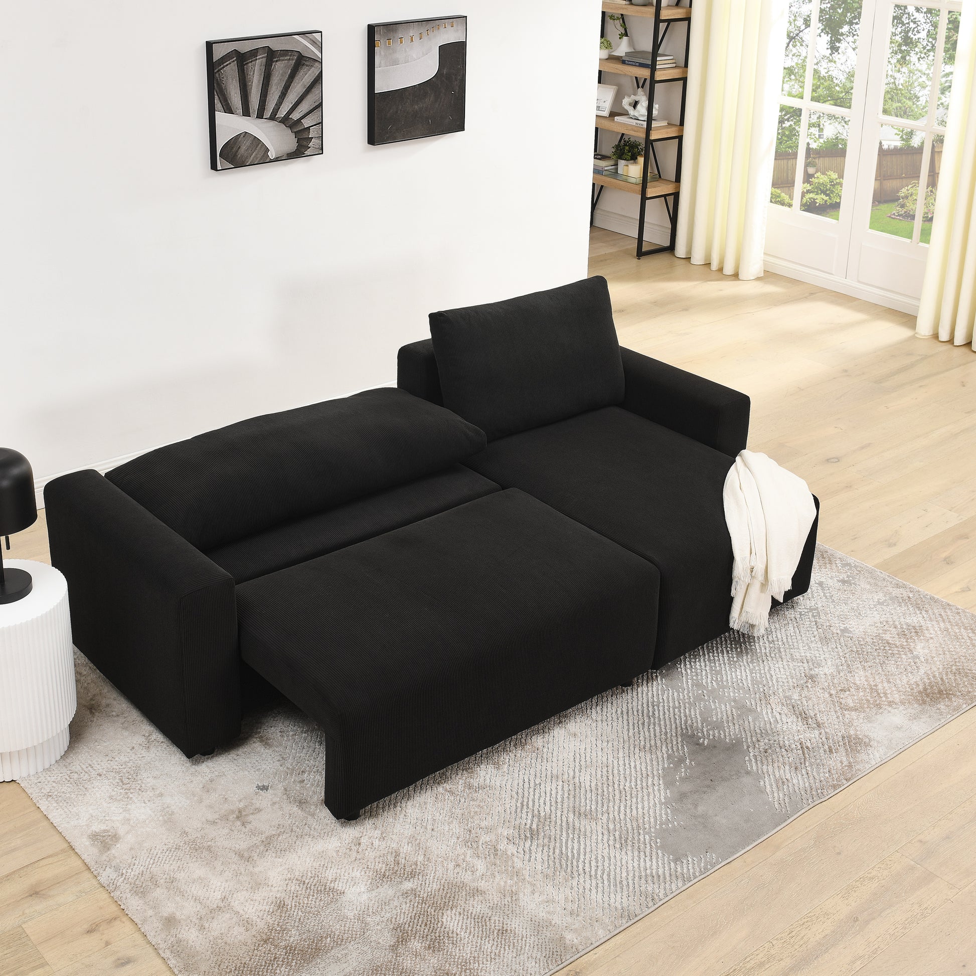 Modular Corduroy Upholstered 3 Seater Sofa Bed With Storage For Home Apartment Office Living Room, Free Combination, L Shapedblack Black Wood Primary Living Space Medium Soft Pillow Back Eucalyptus Square Arms Foam Corduroy 3 Seat