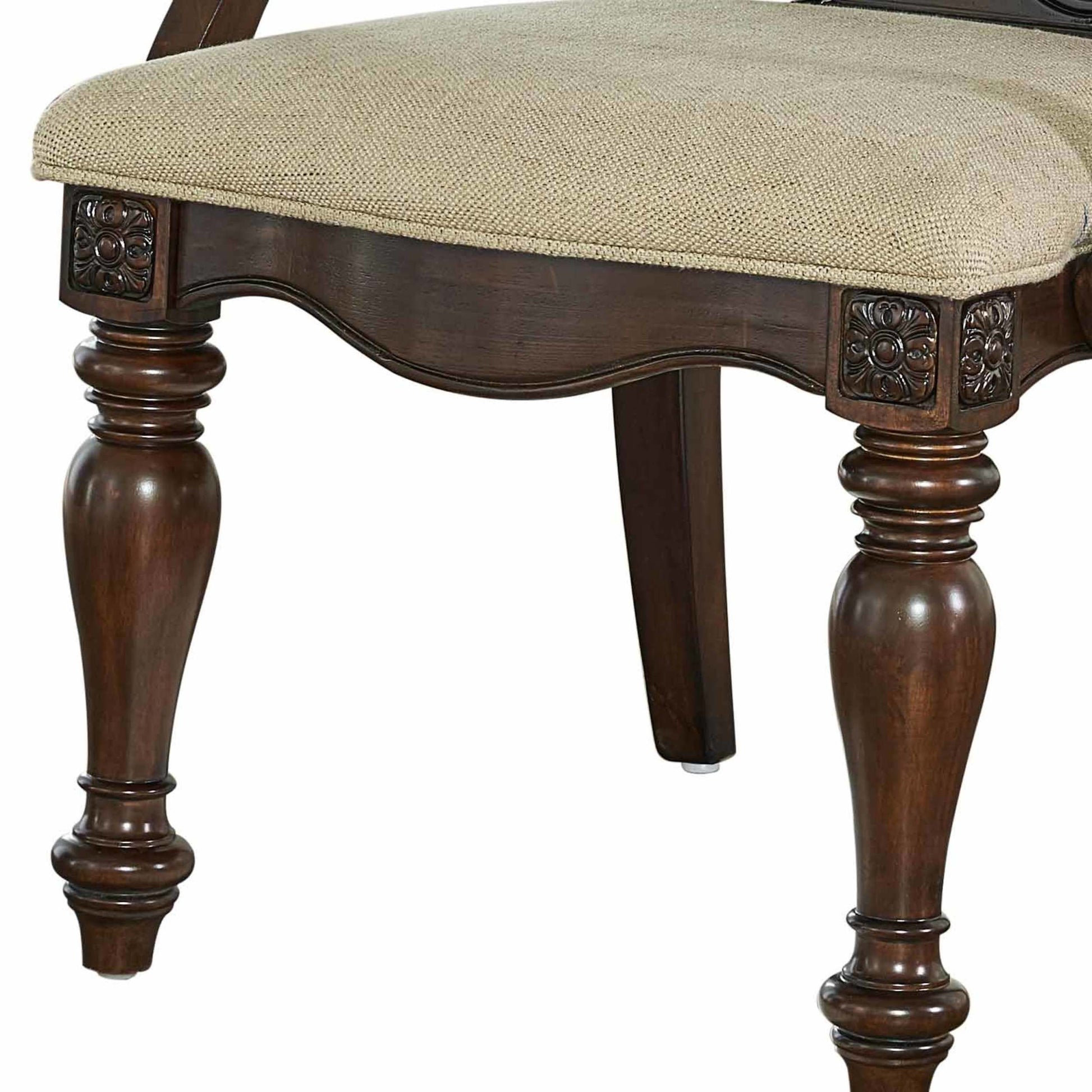 Royale 9 Piece Dining Set Dining Table, 6 Side Chairs, 2 Arm Chairs Brown Brown Fabric