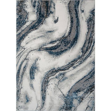 "Ziv" Luxury Area Rug In Blue And Grey Abstract Design Multicolor Polyester