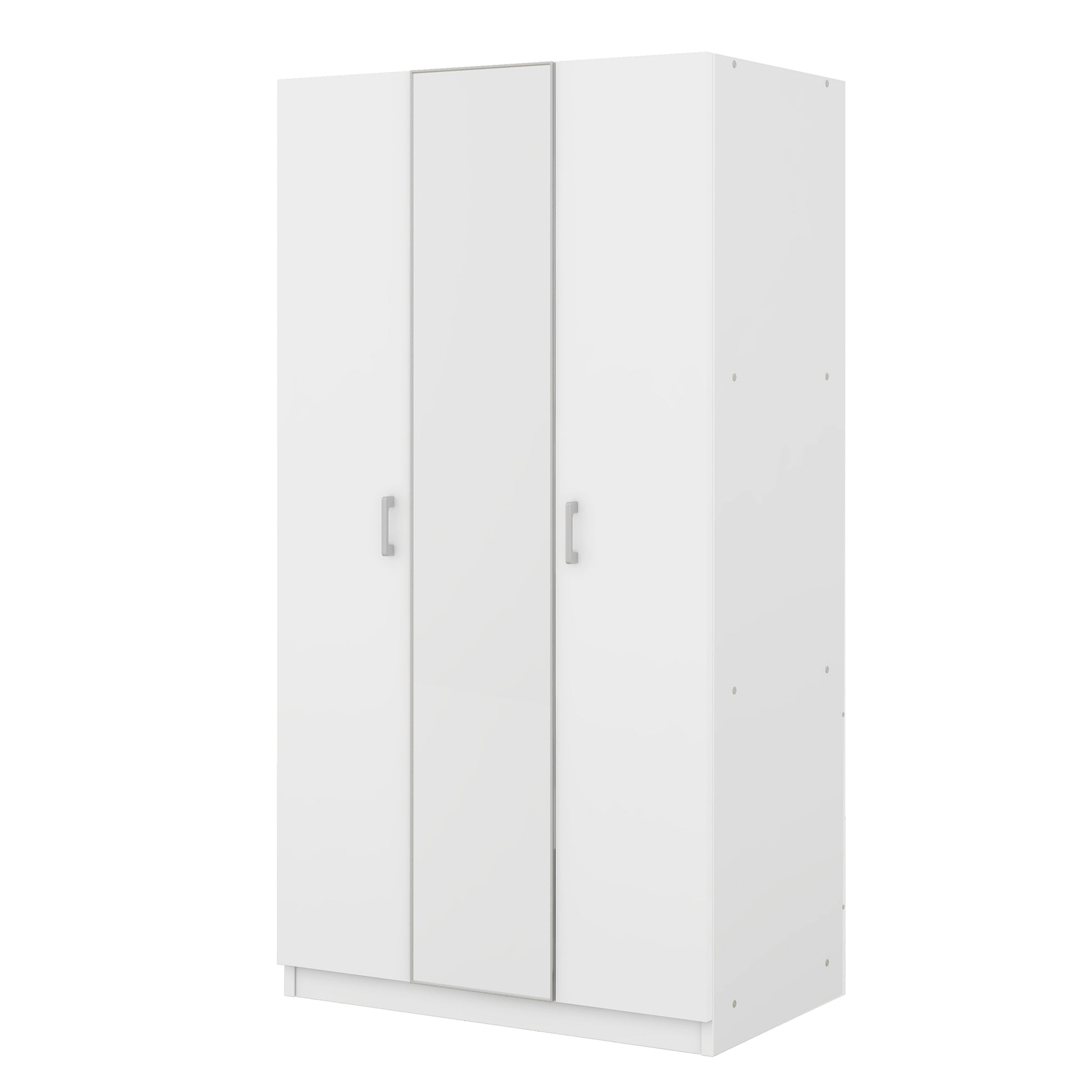 3 Door Wardrobe With Mirror, Armoire With Hanging Rod And 3 Fixed Shelves,White White Particle Board