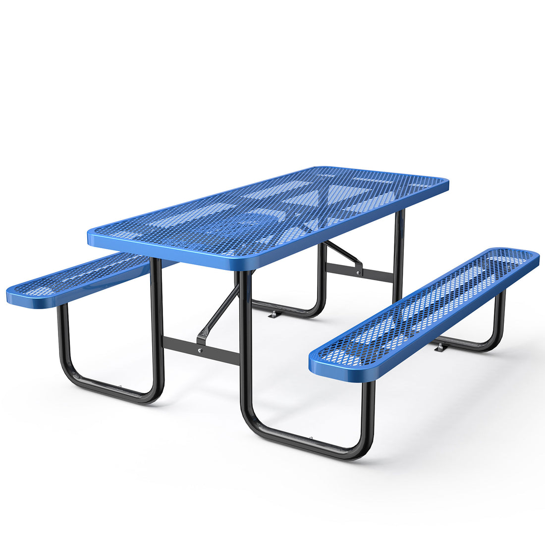 72" Expanded Metal Rectangular Picnic Table, Blue Blue Steel Steel