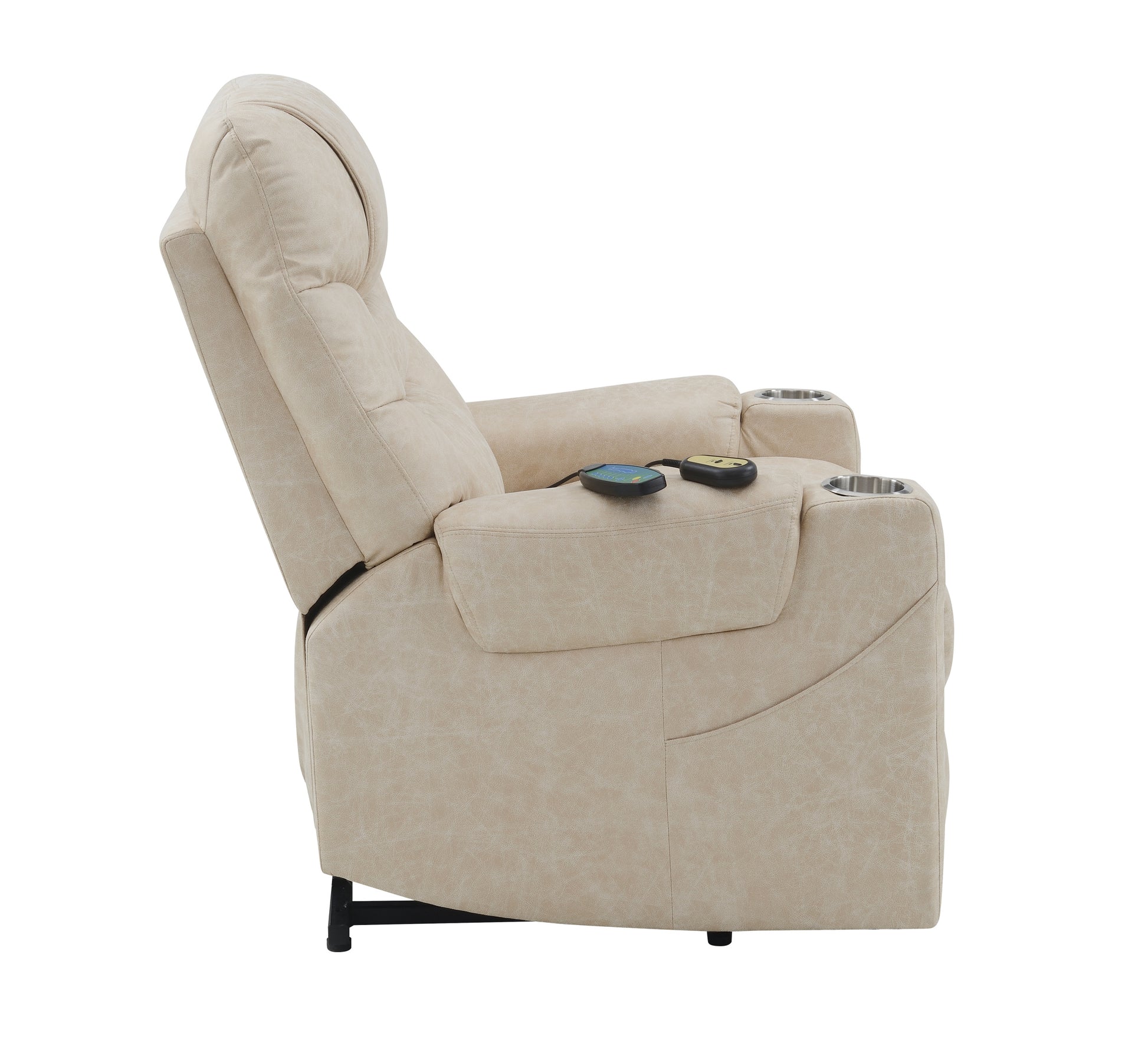 Light Grey Power Lift Recliner With Heating And Massage Light Grey Faux Leather Power Remote Metal Primary Living Space Tight Back Push Button Pillow Top Arms Faux Leather