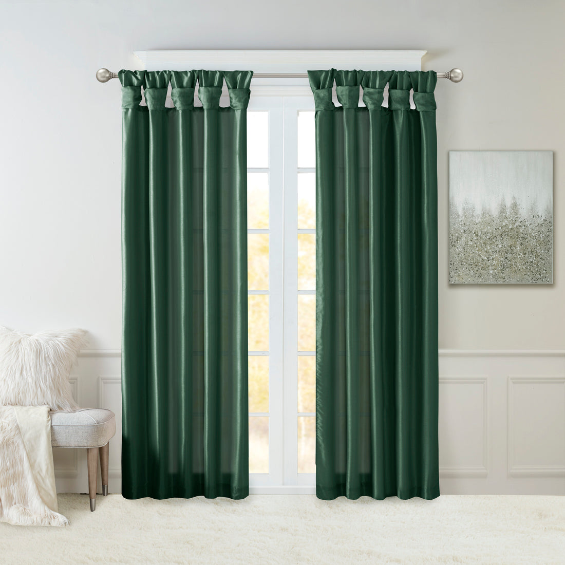 Twist Tab Lined Window Curtain Panel Green 50X84" Green Polyester