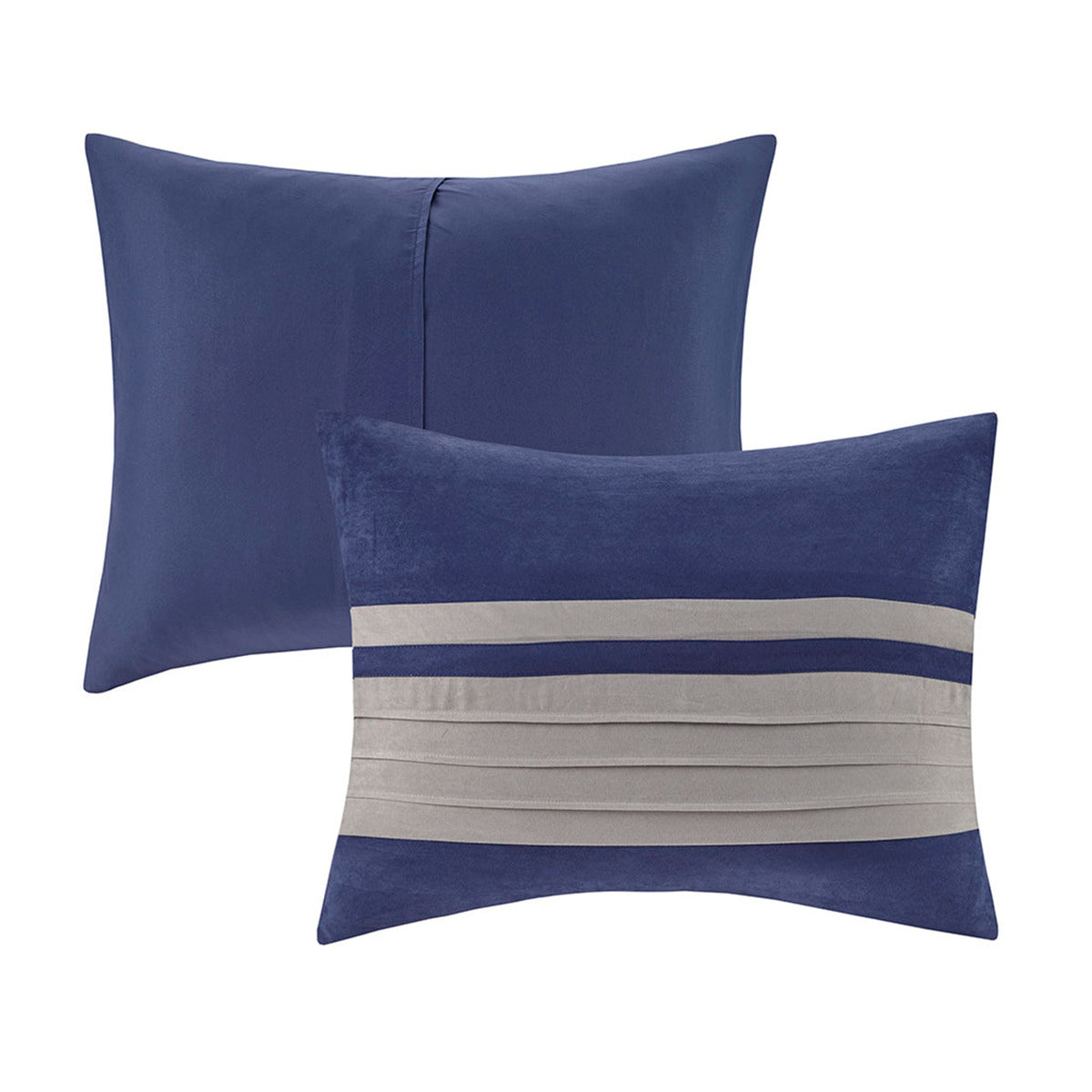 7 Pc Pieced Faux Suede Comforter Set Blue Cal King California King Blue Polyester