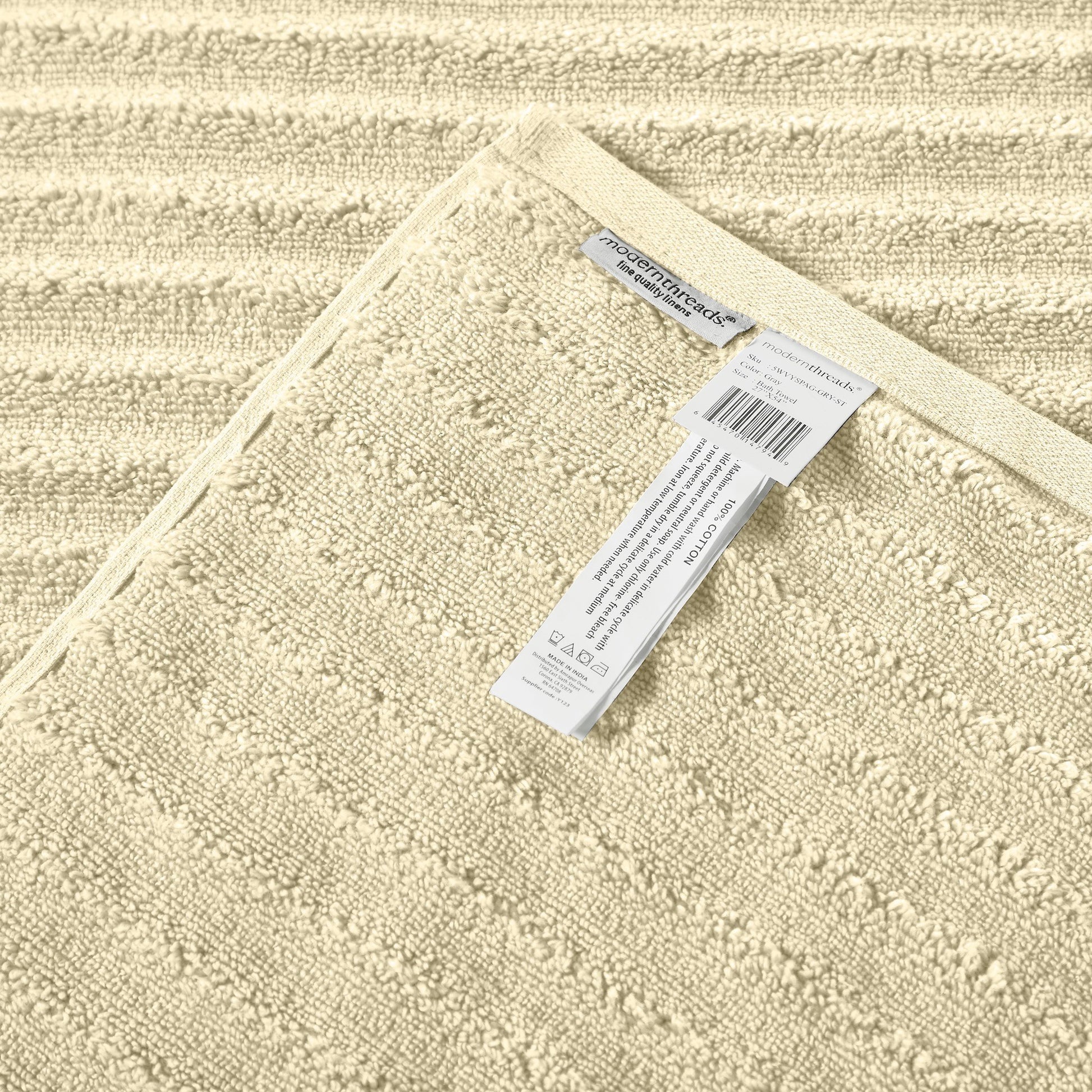 Cora 6 Piece Soft Egyptian Cotton Towel Set, Classic Textured Design, Cream Cream Cotton