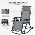 Outsunny 2 Pieces Outdoor Rocking Chairs, Foldable Reclining Zero Gravity Lounge Rocker With Pillow, Cup & Phone Holder, Combo Design With Folding Legs, Gray Gray Steel