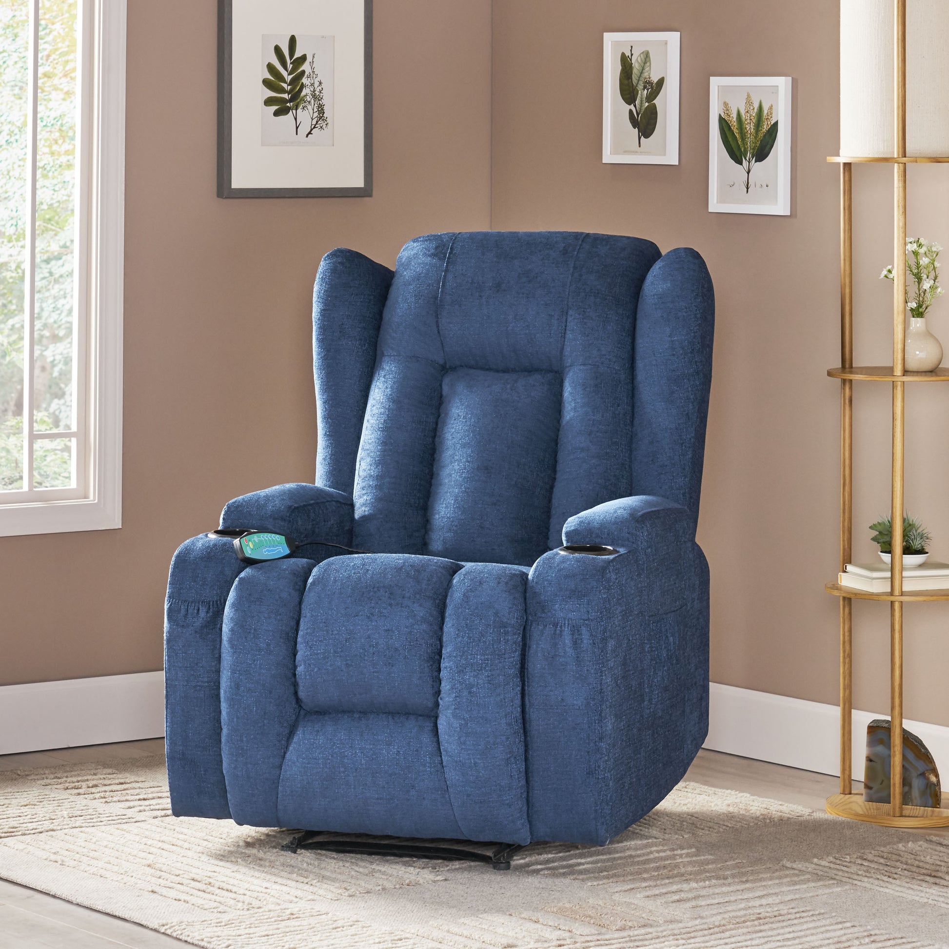 Massage Recliner Navy Blue Fabric