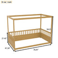 Twin Size Canopy Bed Frame With Guardrails For Kids,Floor Bed Twin With Four Poster Design,Kids Montessori Floor Bed,Wood Canopy Bed Frame For Girls,Boys Twin,Natural Box Spring Required Twin