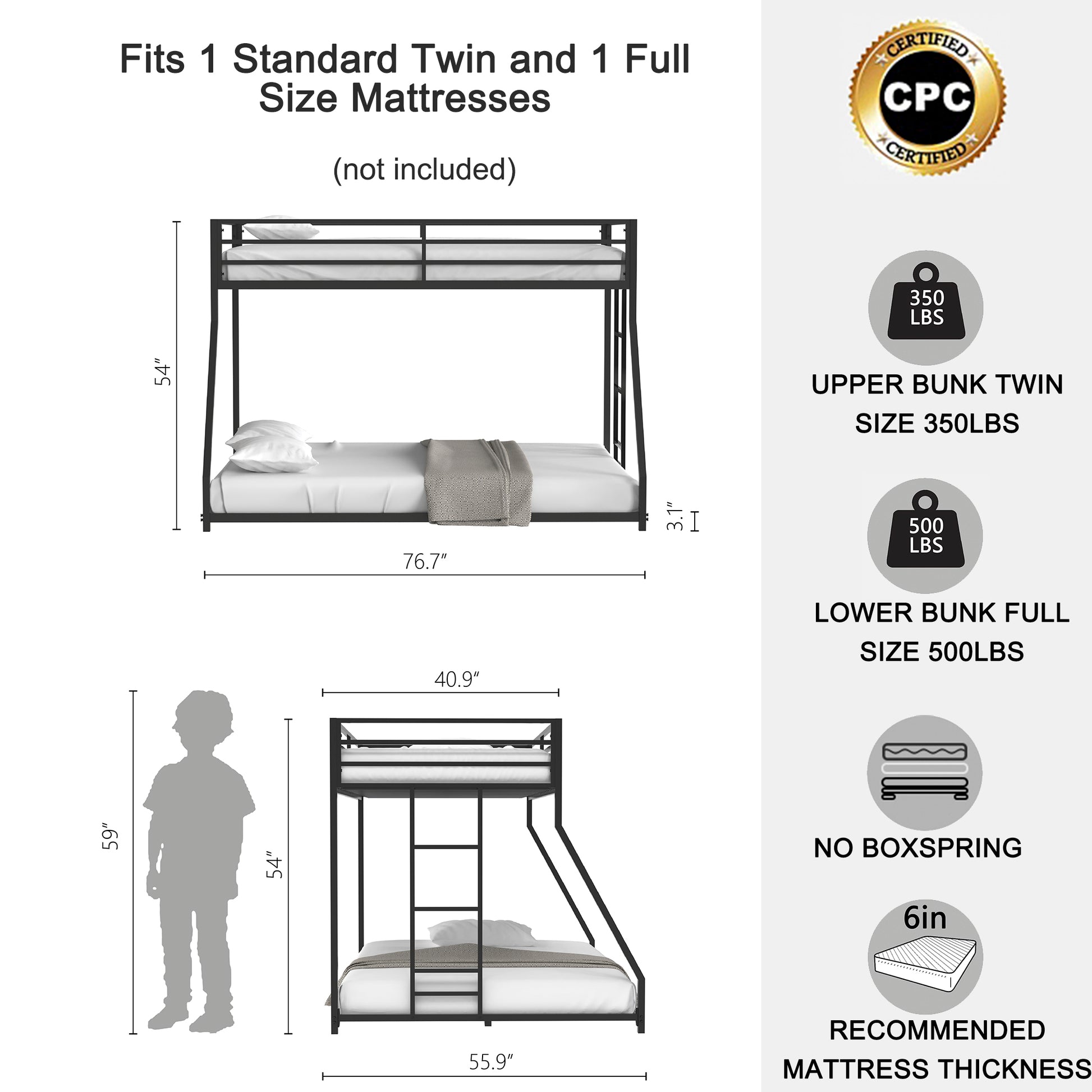 Same As B083P152992 & B083124171 Adam Twin Over Full Metal Bunk, Black Full Box Spring Not Required Black Metal Bedroom Bunk Metal Metal