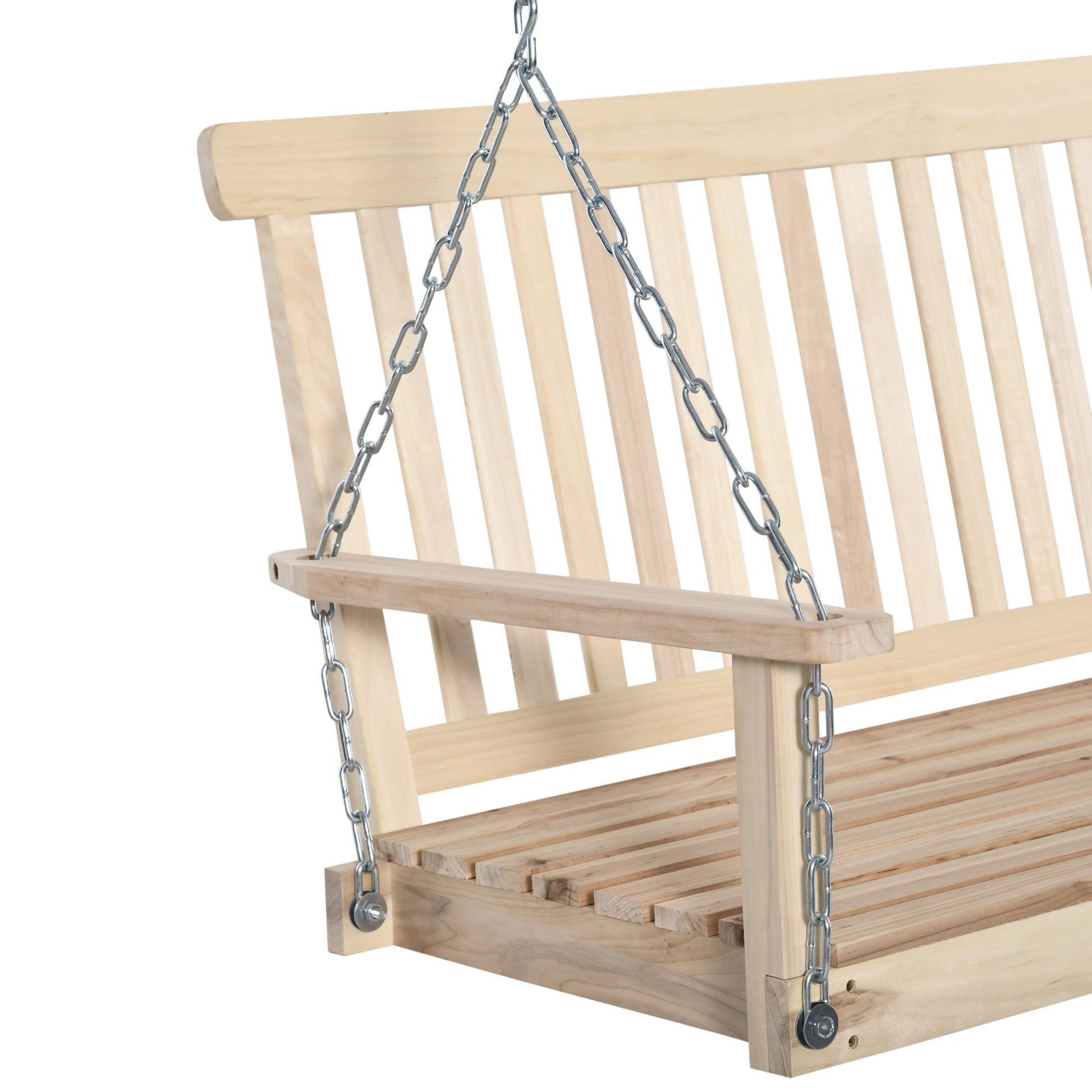 Outsunny 2 Seater Hanging Porch Swing Outdoor Patio Swing Chair Seat With Slatted Build And Chains, 440Lbs Weight Capacity, Natural Natural Wood
