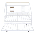 Full Size Metal House Bed With Trundle, White Full White Metal