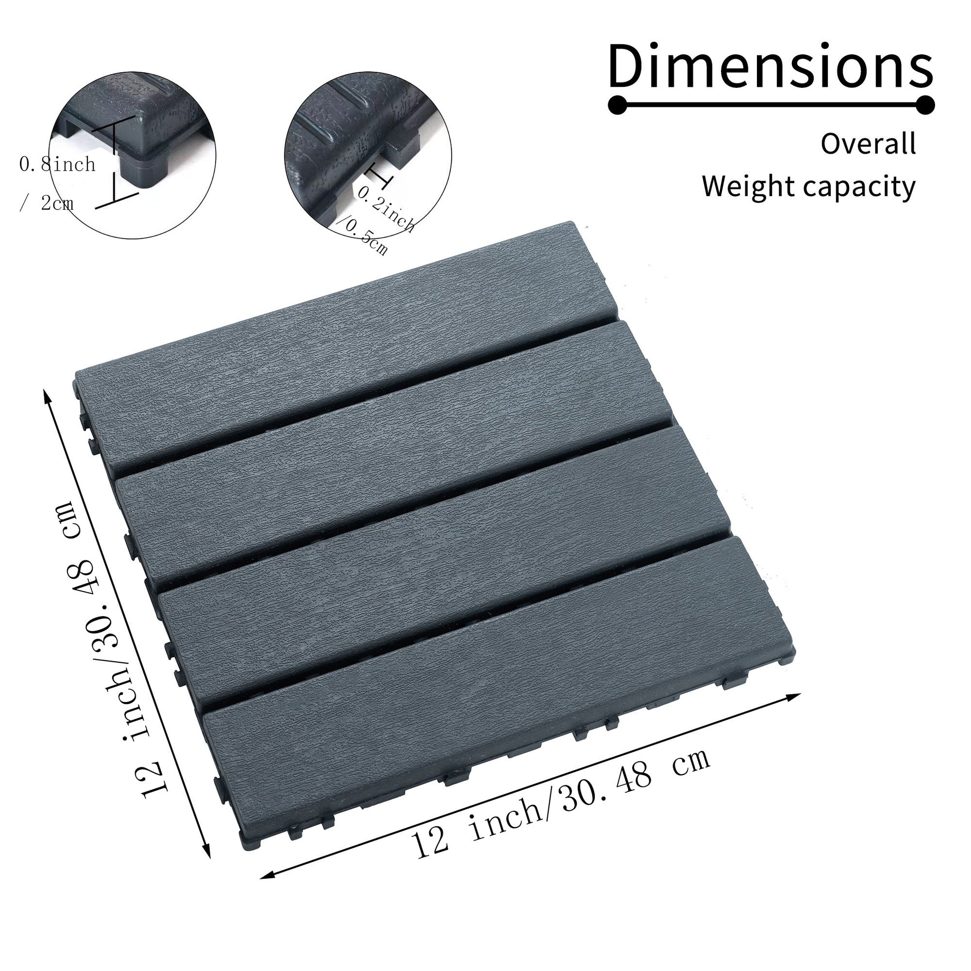 Plastic Interlocking Deck Tiles, 44 Pack 12"X12" Waterproof Patio Deck Tiles For Outdoor, Poolside, Balcony, Backyard Easy Installation, High Load Bearing Capacity, All Weather Use Grey Plastic