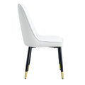 Table And Chair Set.The Table Has A Glass Top With Imitation Marble Pattern Stickers And Stainless Steel Golden Legs. Paried With Chairs With Pu Artificial Leather Backrest Cushions And Black Legs. White Gold Seats 8 Glass Metal