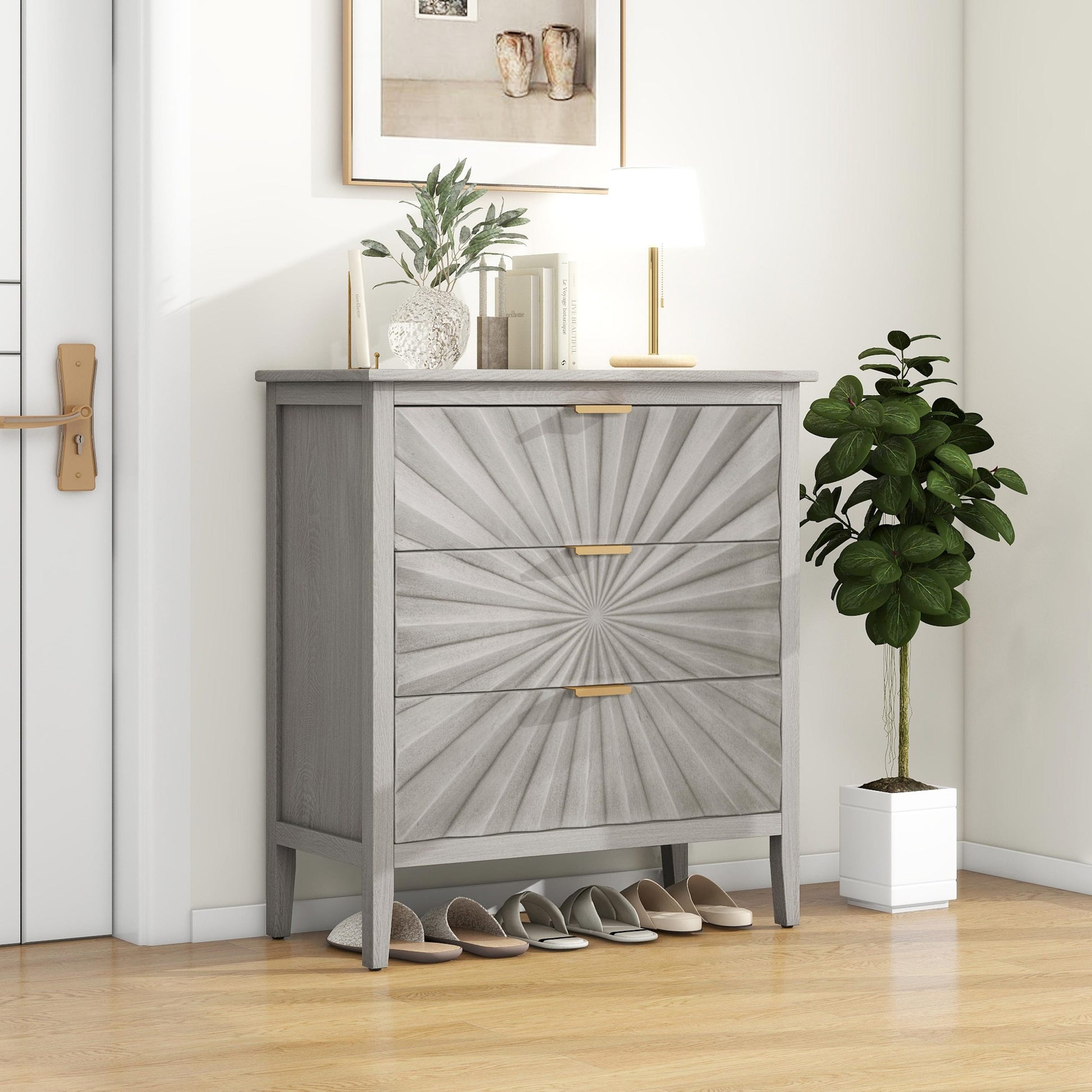 3 Drawer Storage Cabinet,3 Drawer Modern Dresser, Chest Of Drawers Farmhouse For Entryway,Living Room,Bed Room Light Gray Primary Living Space Modern Mdf