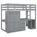 Twin Size Loft Bed With Wardrobe, Desk And Storage Drawers, Gray Twin Gray Pine