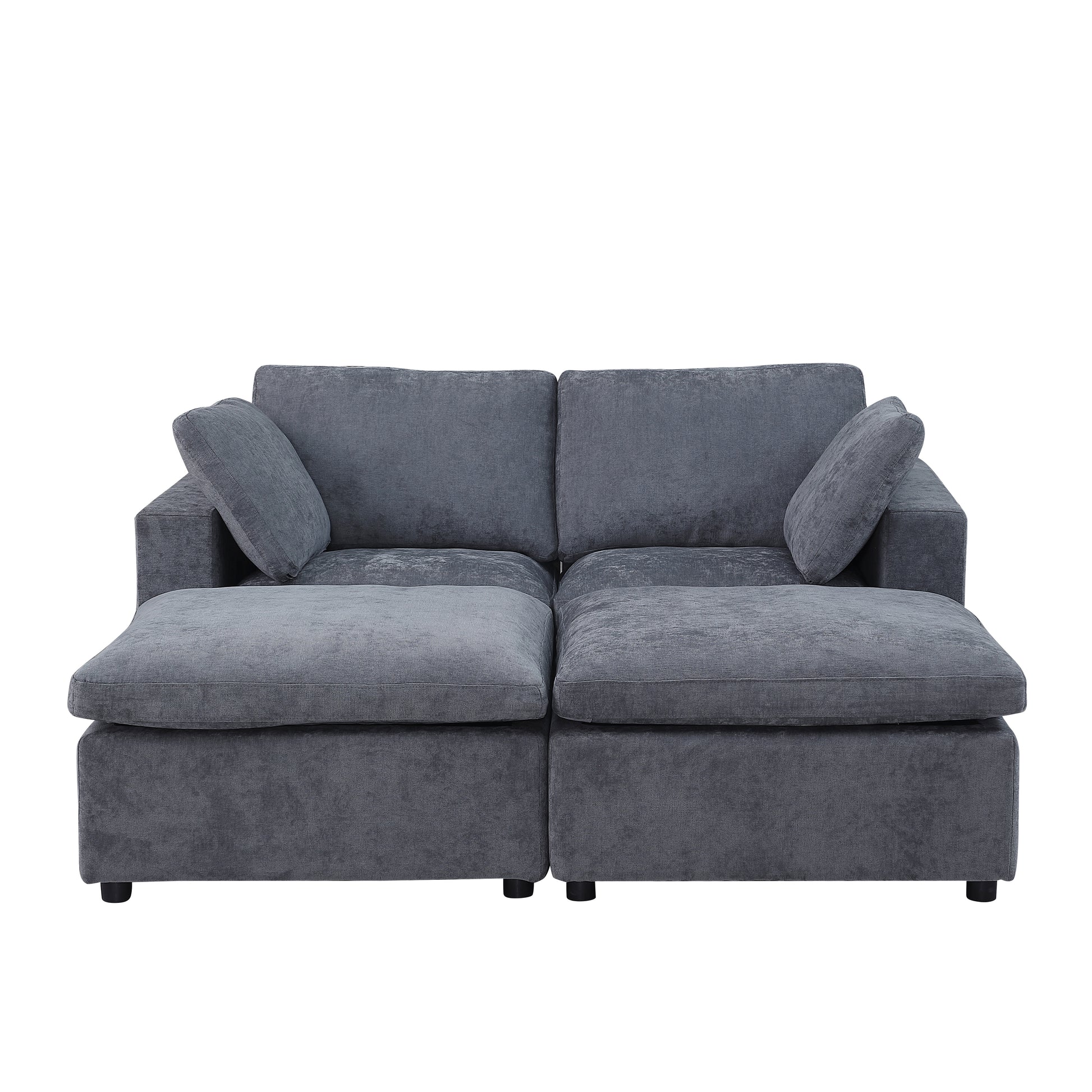 68.5" Loveseat Sofa With 2 Ottoman Modular Sofa Sleeper Couch Set Upholstered Couch For Living Room Apartment Small Space, Chenille Grey Grey Fabric 4 Seat