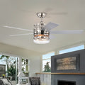 52 Inch 5 Blade Plywood Blades Ceiling Fan ,Dual Lamp Shade Ceiling Fan With Remote Control Optional Remote Satin Nickel Nickel American Design,American Traditional,Classic,Contemporary,Farmhouse Plywood Metal