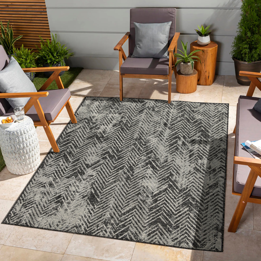 Sunshine Gc Har2011 Anthracite 2 Ft. 7 In. X 7 Ft. 3 In. Indoor Outdoor Area Rug Anthracite Polyester Polypropylene