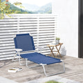Outsunny Folding Chaise Lounge, Outdoor Sun Tanning Chair, 4 Position Reclining Back, Armrests, Metal Frame And Mesh Fabric For Beach, Yard, Patio, Blue Blue Metal