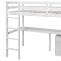 Twin Loft Wood Bed With Under Bed, Built In Desk, A Storage Cabinet Of 2 Drawers, Guardrails, Ladder,White Twin White Pine