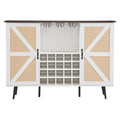 White Faux Rattan Barn Door Wine Cabinet With Wine Rack And Wine Glass Rack, Double Door Design With Removable Shelves, Rustic Wood Storage Cabinet White Walnut Particle Board Mdf