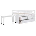 Twin Size Loft Bed With Retractable Writing Desk And 4 Drawers, Wooden Loft Bed With Lateral Portable Desk And Shelves, White White Solid Wood Mdf