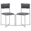 Eun 20 Inch Faux Leather Dining Chair, Chrome Base, Set Of 2, Dark Gray Gray Metal