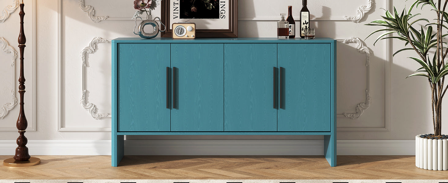4 Door Large Storage Retro Sideboard With Adjustable Shelves And Long Handles For Kitchen, Dining Room And Living Room Antique Blue Antique Blue Mdf