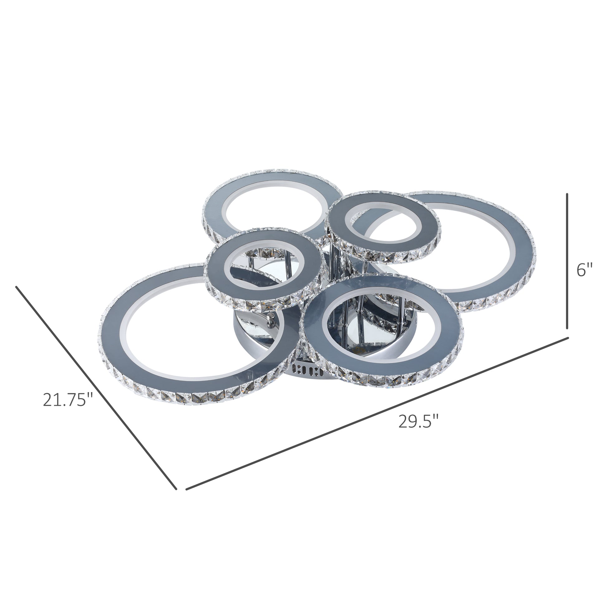 Homcom Led Hanging Chandelier Lighting Fixture W 6 Rings & 50,000 Hour Lifespan Silver Steel