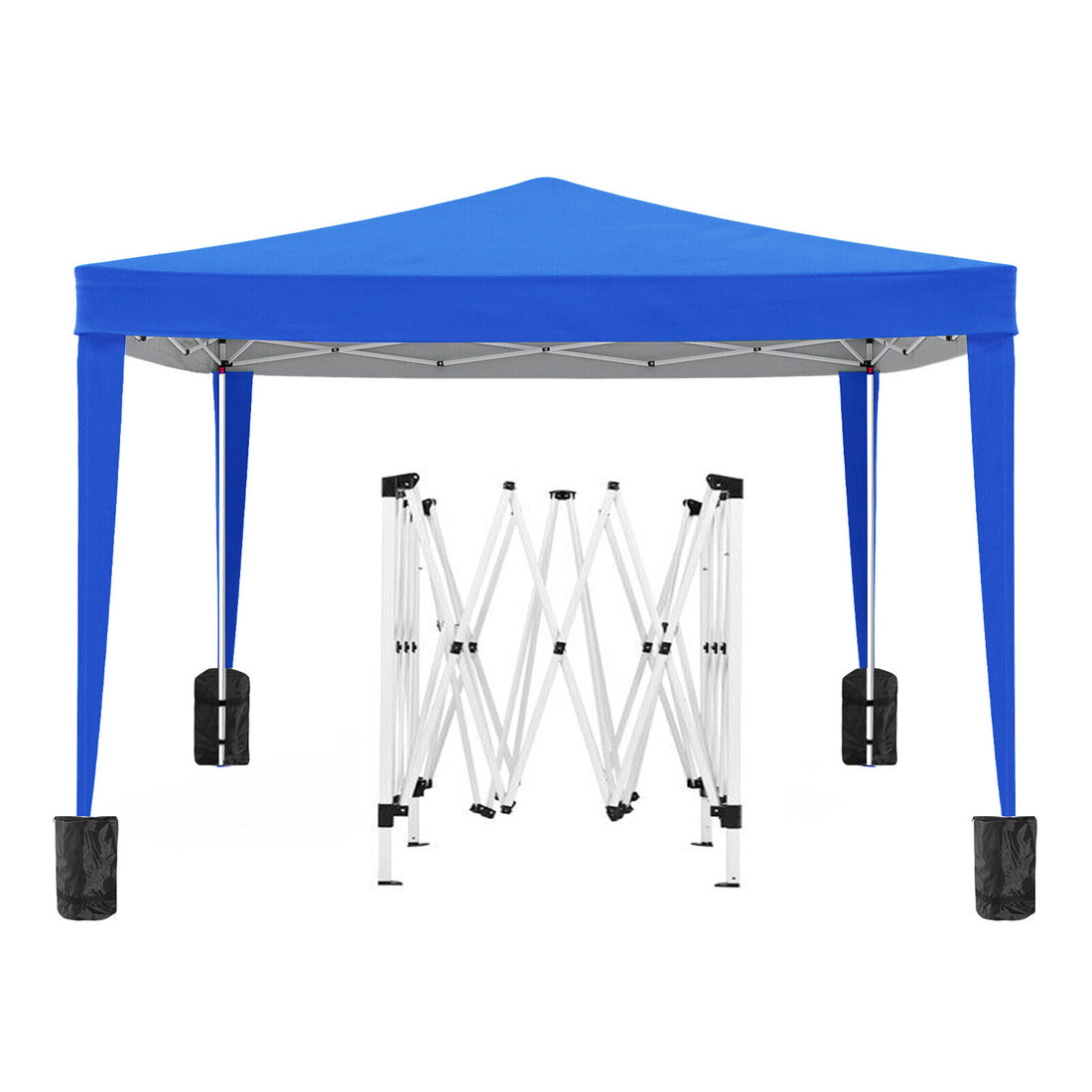 10'X10' Folding Canopy With 4 Removable Sidewalls Outdoor Event Shelter Upf 50 Gazebo Portable Tents For Parties Beach Camping Wedding Ez Pop Up Canopy 4Pcs Weight Bag Carry Bag Blue Metal