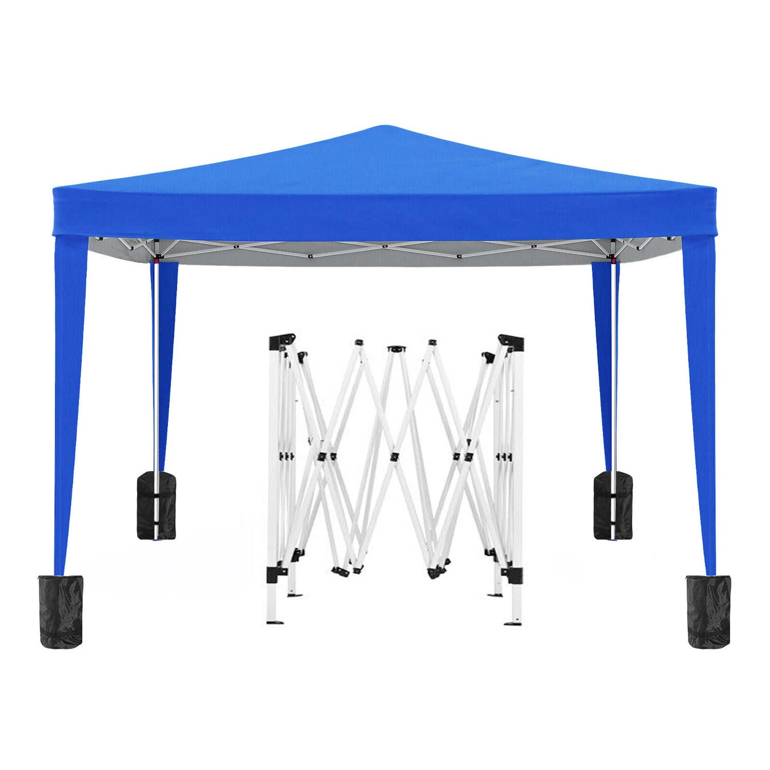 10'X10' Folding Canopy With 4 Removable Sidewalls Outdoor Event Shelter Upf 50 Gazebo Portable Tents For Parties Beach Camping Wedding Ez Pop Up Canopy 4Pcs Weight Bag Carry Bag Blue Metal