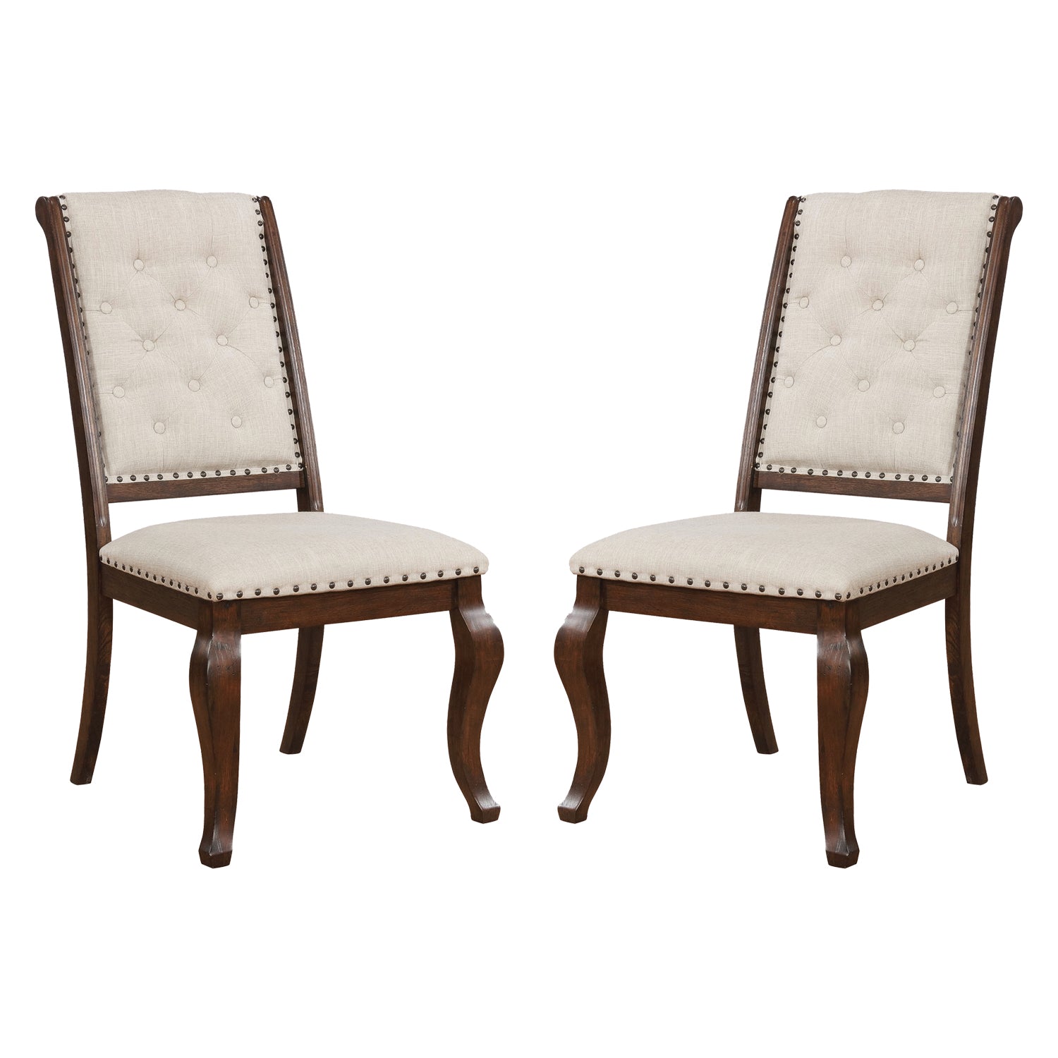 Set Of 2 Cream Fabric Upholstered Dining Chairs, Barley Java Solid Cream Dark Brown Dining Room Rectangular Dining Chairs Tufted Back Set Of 2 Fabric,Mdf