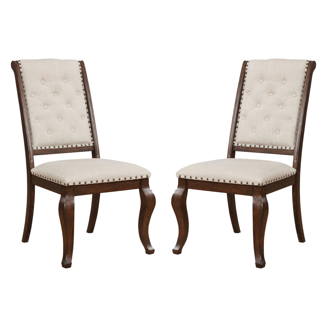 Set Of 2 Cream Fabric Upholstered Dining Chairs, Barley Java Solid Cream Dark Brown Dining Room Rectangular Dining Chairs Tufted Back Set Of 2 Fabric,Mdf