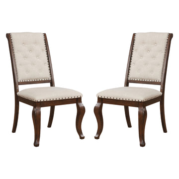 Set Of 2 Cream Fabric Upholstered Dining Chairs, Barley Java Solid Cream Dark Brown Dining Room Rectangular Dining Chairs Tufted Back Set Of 2 Fabric,Mdf