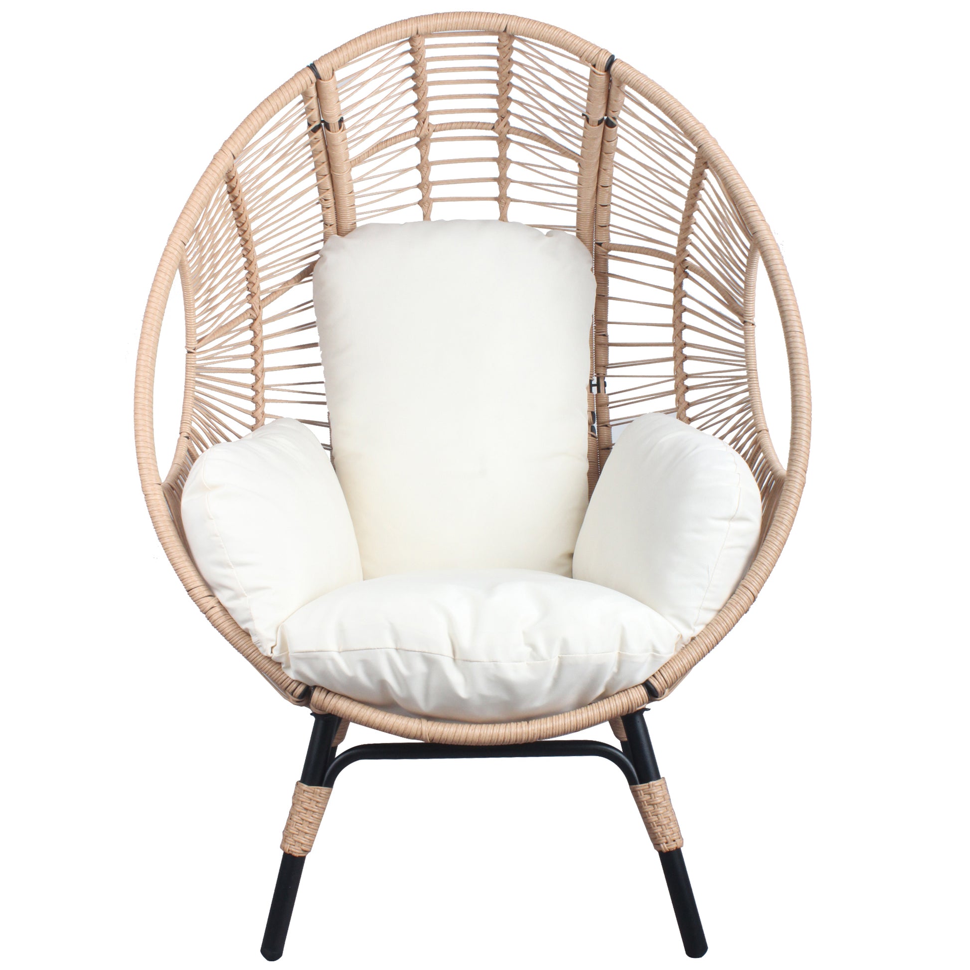 2 Pieces Patio Pe Wicker Egg Chair Model 2 With Natural Color Rattan Beige Cushion Yes Natural Foam Steel