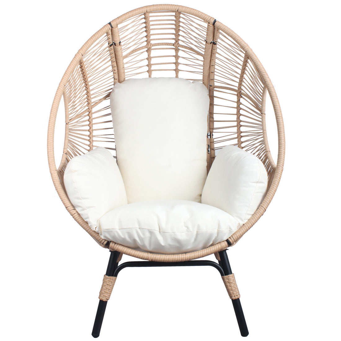 Patio Pe Wicker Egg Chair Model 2 With Natural Color Rattan Beige Cushion Yes Natural Foam Steel