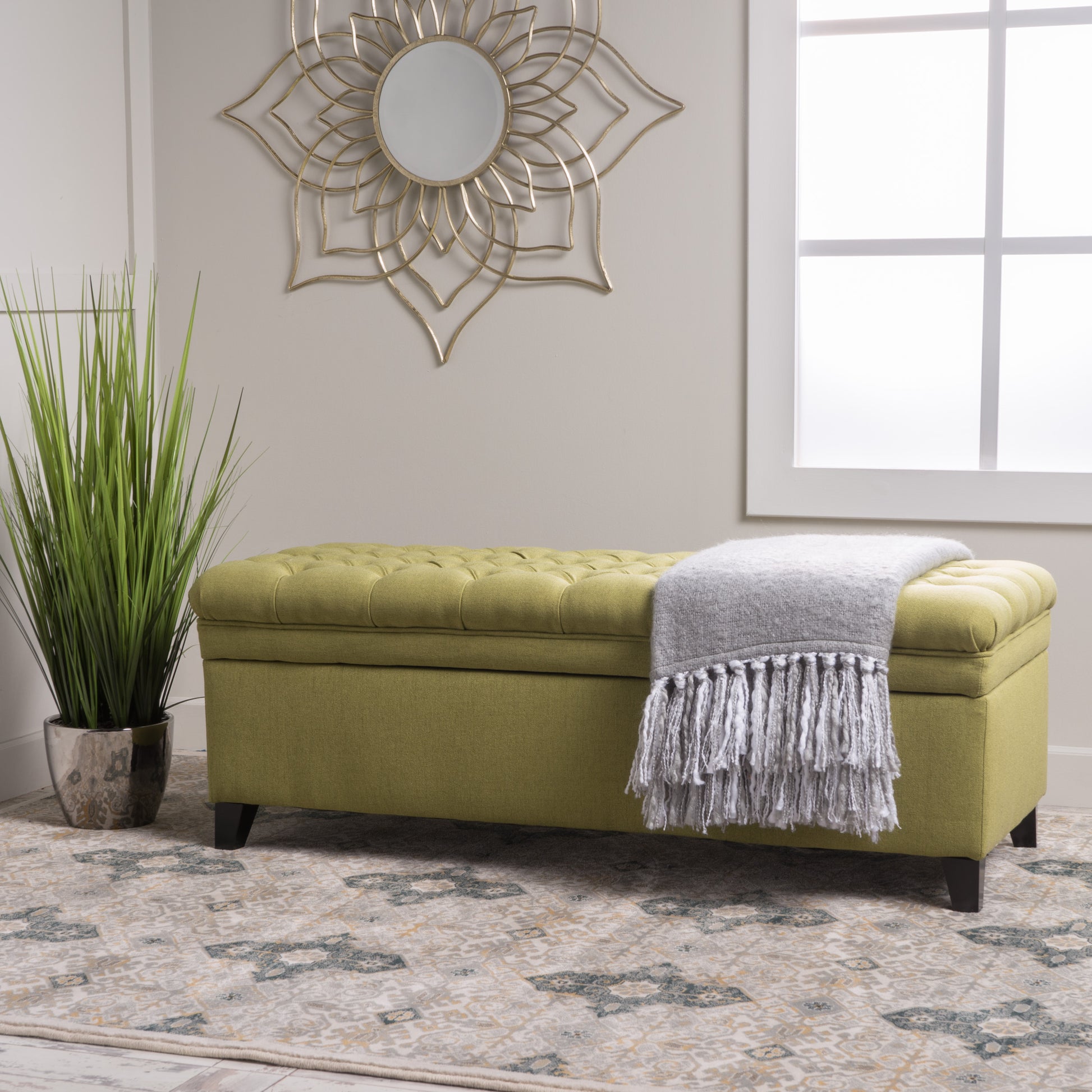 Juliana Storage Ottoman Green Fabric