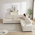 110 Inch Oversized Corduroy Corner Sofa,L Shaped Corner Couch With Two Storage Spaces,Usb Port & T Pyce Port And Cup Holderdeep Seat Comfy Upholstered Couches For Living Room Not Freely Combinable Beige Corduroy 5 Seat