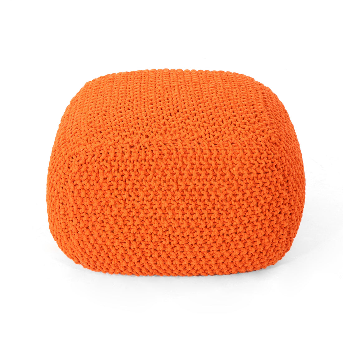 Hollis Knitted Cotton Pouf Cube 20 X 20 X 16 Pouf Orange Cotton