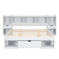Queen Size Wood Platform Bed With Multi Storage Headboard And A Drawer, White Box Spring Not Required Queen White Wood Bedroom Bed Frame Solid Wood Mdf