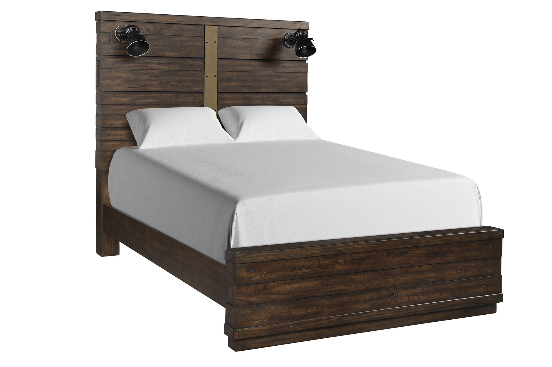 Industrial Farmhouse Designed Bed W Bluetooth And Lights Brown Solid Wood Mdf