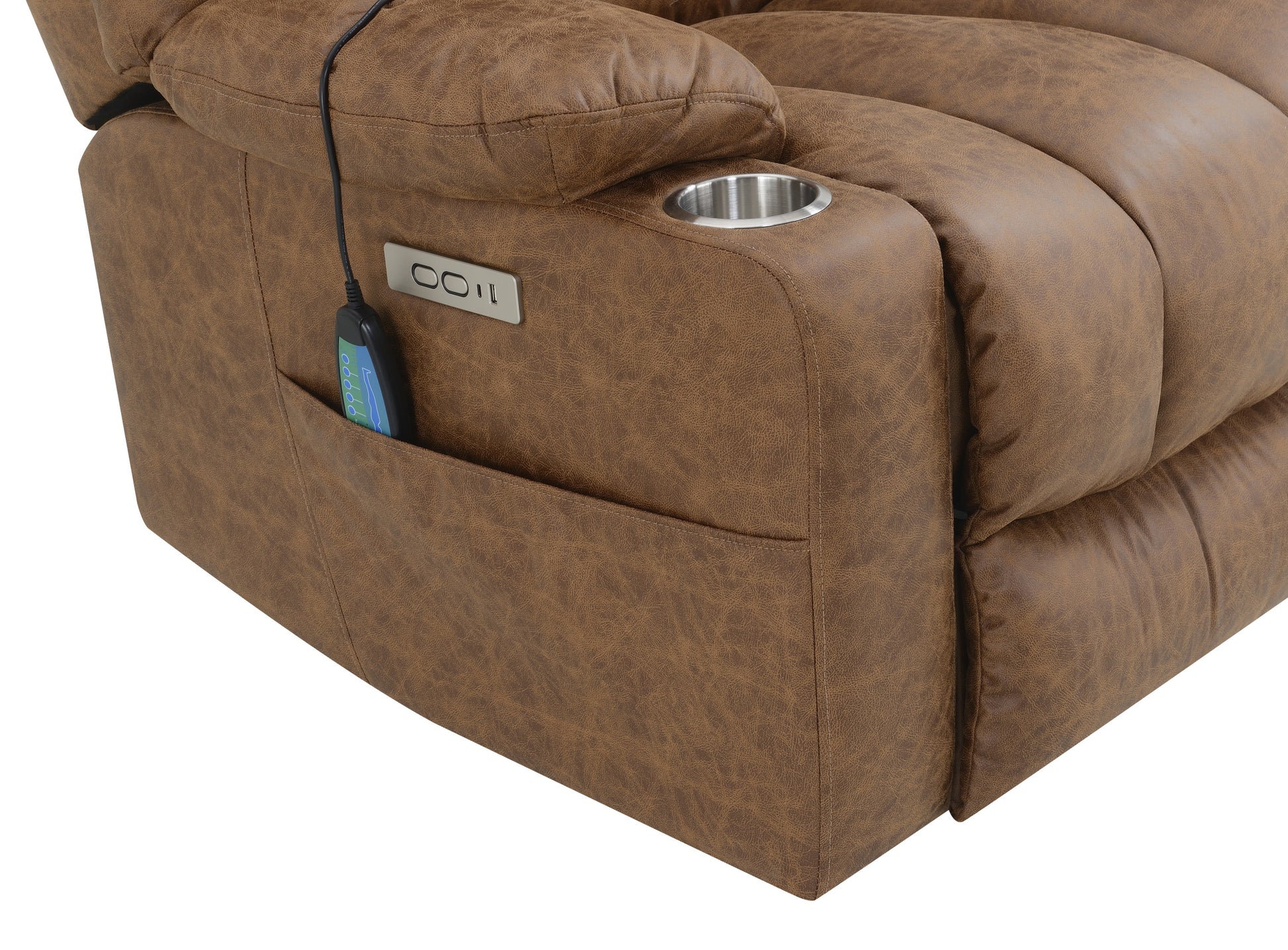 Brown Power Lift Recliner With Massage And Heating Brown Faux Leather Power Remote Metal Primary Living Space Tight Back Push Button Pillow Top Arms Faux Leather