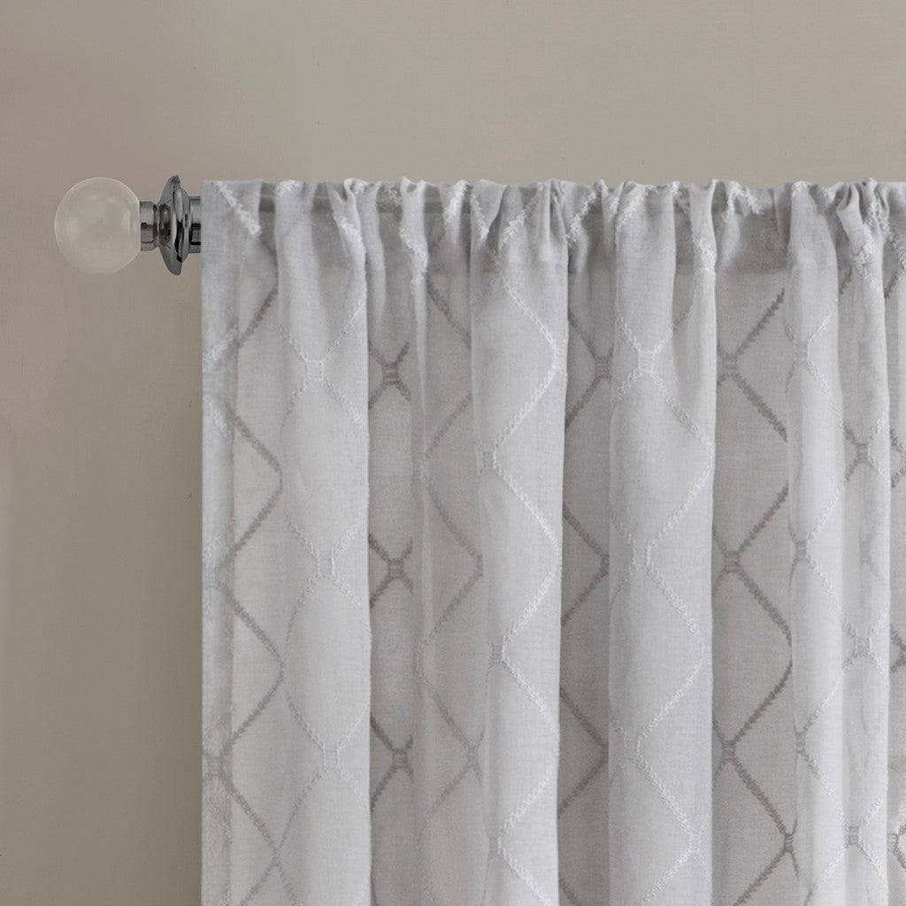 Diamond Sheer Window Curtain Panel Only 1 Pc Panel Grey Polyester