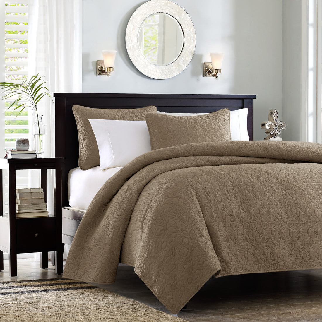 Reversible Quilt Set Mocha King Cal King Mocha Cotton